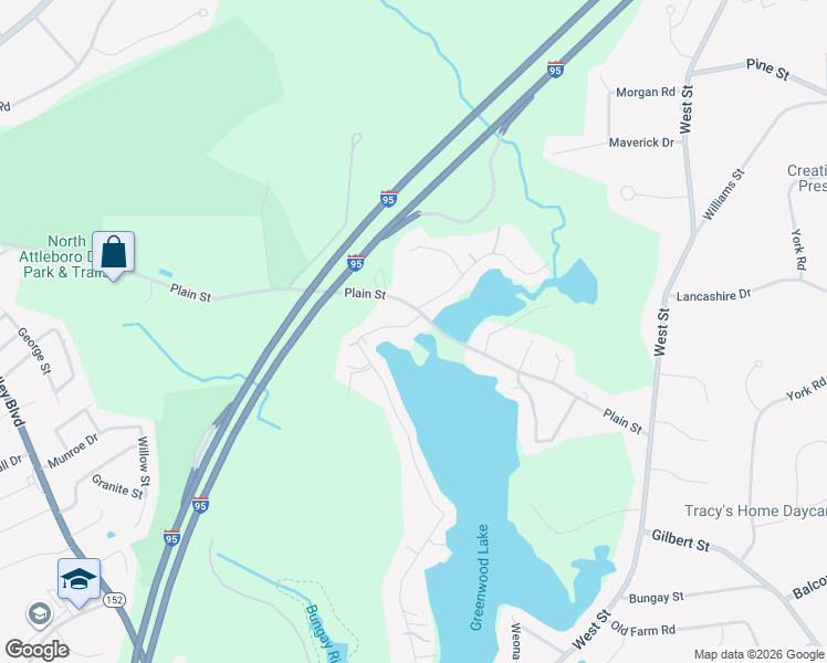 map of restaurants, bars, coffee shops, grocery stores, and more near 299 Plain Street in Mansfield