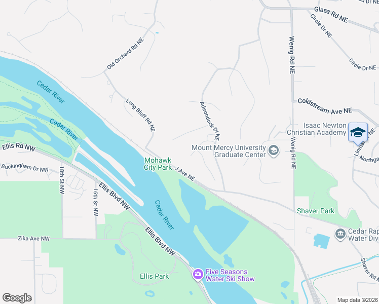 map of restaurants, bars, coffee shops, grocery stores, and more near 310 Wasatch Court Northeast in Cedar Rapids