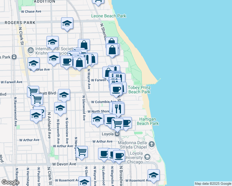 map of restaurants, bars, coffee shops, grocery stores, and more near in Chicago