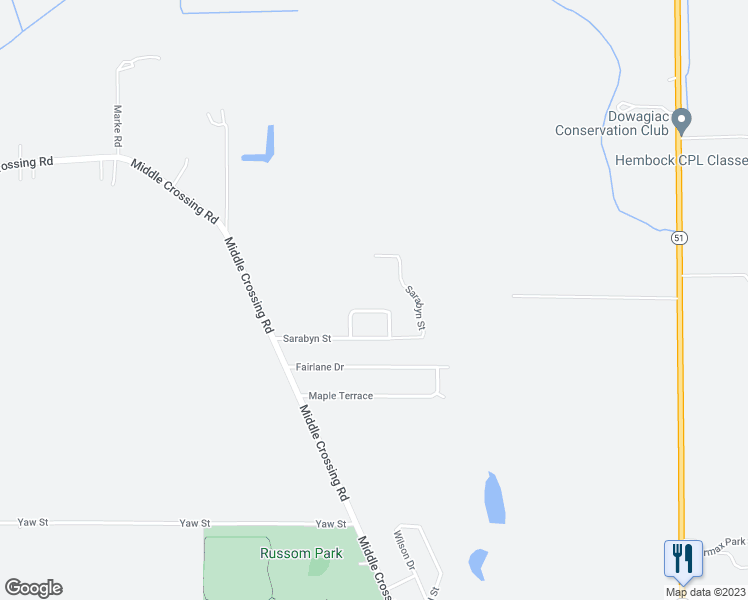map of restaurants, bars, coffee shops, grocery stores, and more near 28690 Steve Road in Dowagiac