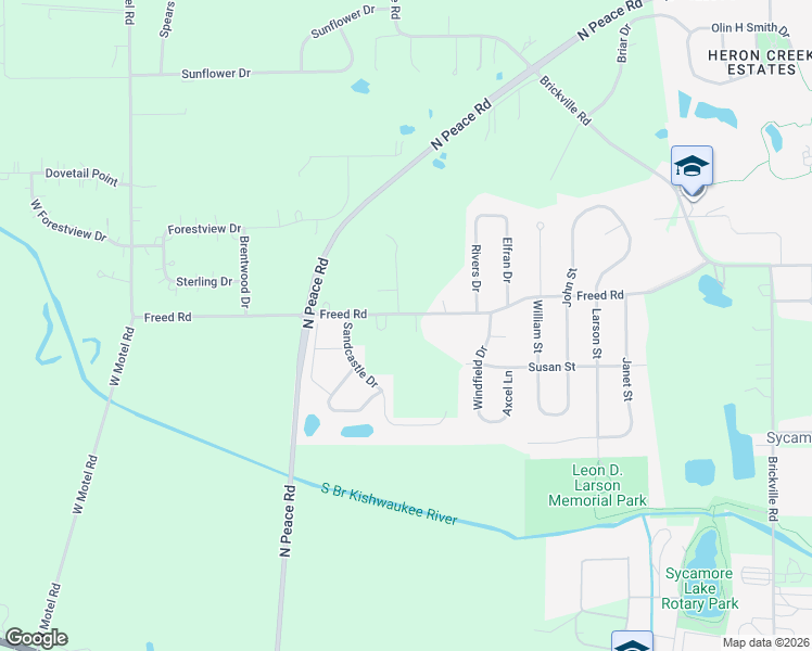 map of restaurants, bars, coffee shops, grocery stores, and more near 1435 Freed Road in Sycamore