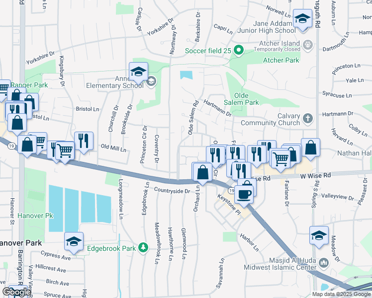 map of restaurants, bars, coffee shops, grocery stores, and more near 790 Roosevelt Road in Hanover Park