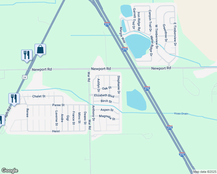 map of restaurants, bars, coffee shops, grocery stores, and more near 8815 Ashlyn Drive in Monroe County