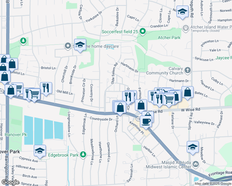 map of restaurants, bars, coffee shops, grocery stores, and more near 760 Roosevelt Road in Hanover Park
