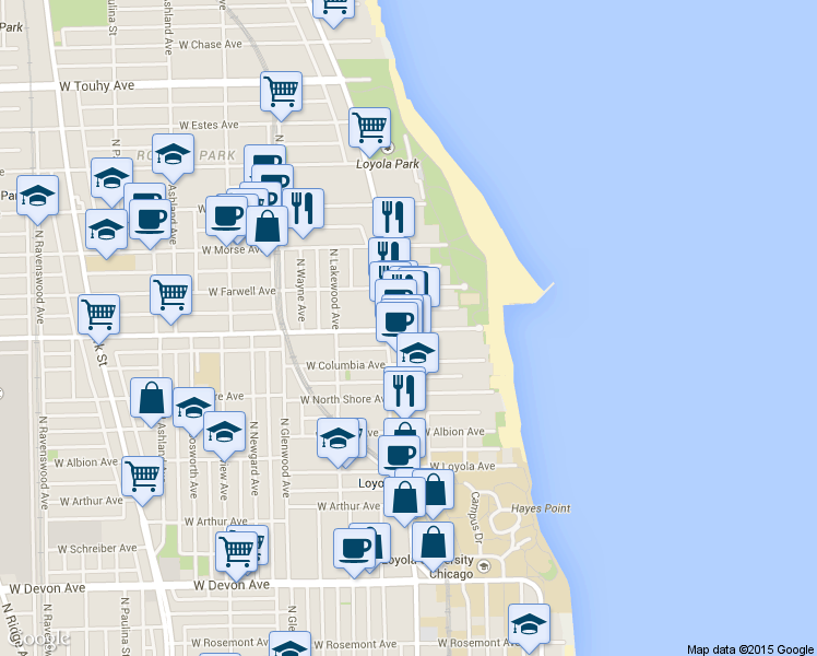 map of restaurants, bars, coffee shops, grocery stores, and more near in Chicago