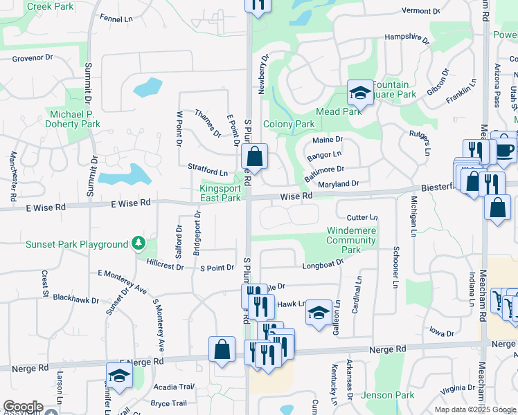 map of restaurants, bars, coffee shops, grocery stores, and more near in Elk Grove Village