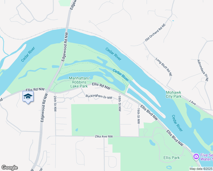 map of restaurants, bars, coffee shops, grocery stores, and more near 2009 Ellis Road Northwest in Cedar Rapids