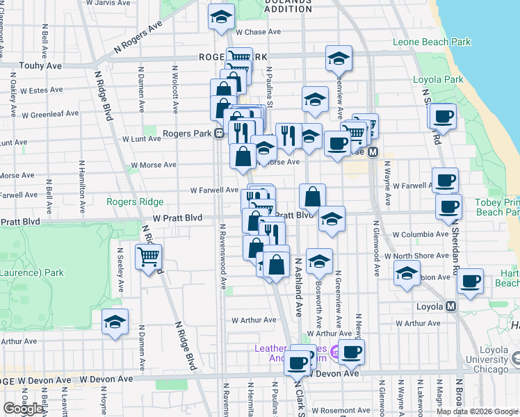 map of restaurants, bars, coffee shops, grocery stores, and more near in Chicago