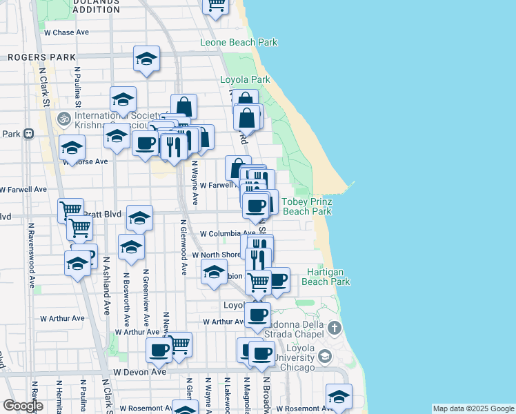 map of restaurants, bars, coffee shops, grocery stores, and more near in Chicago