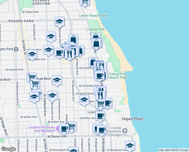 map of restaurants, bars, coffee shops, grocery stores, and more near in Chicago
