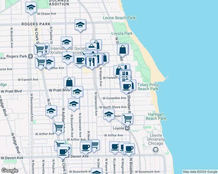 map of restaurants, bars, coffee shops, grocery stores, and more near in Chicago