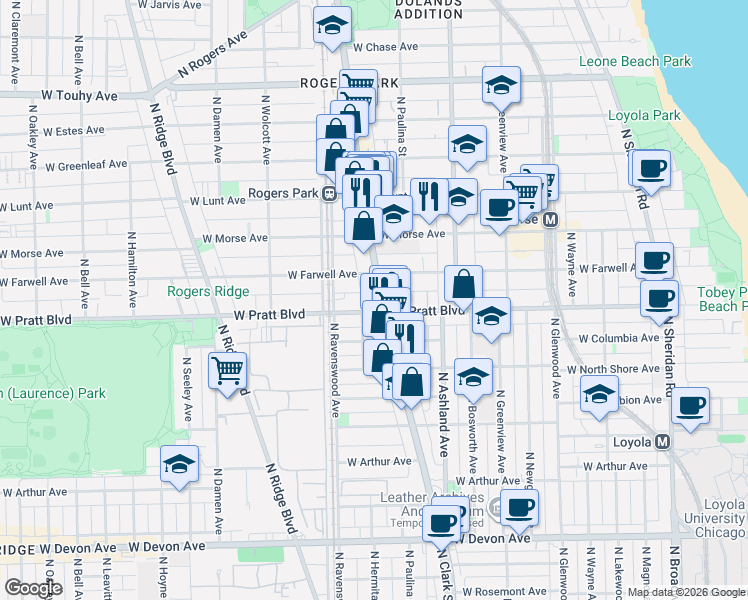 map of restaurants, bars, coffee shops, grocery stores, and more near in Chicago