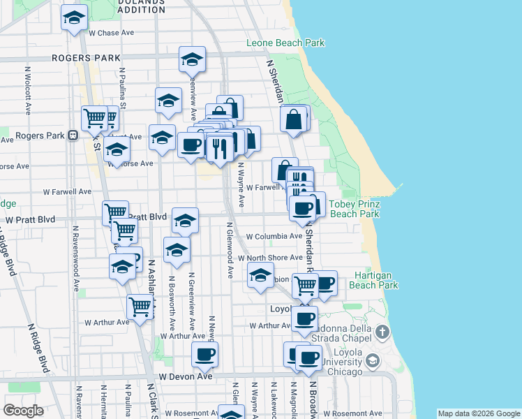 map of restaurants, bars, coffee shops, grocery stores, and more near in Chicago