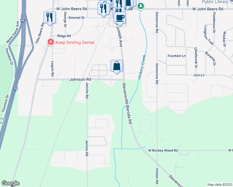 map of restaurants, bars, coffee shops, grocery stores, and more near in Stevensville