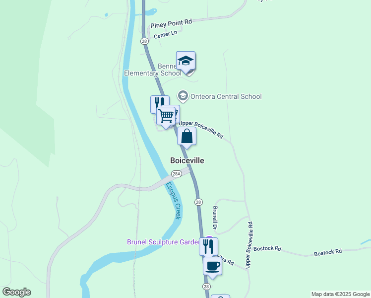 map of restaurants, bars, coffee shops, grocery stores, and more near 4067 State 28 in Boiceville