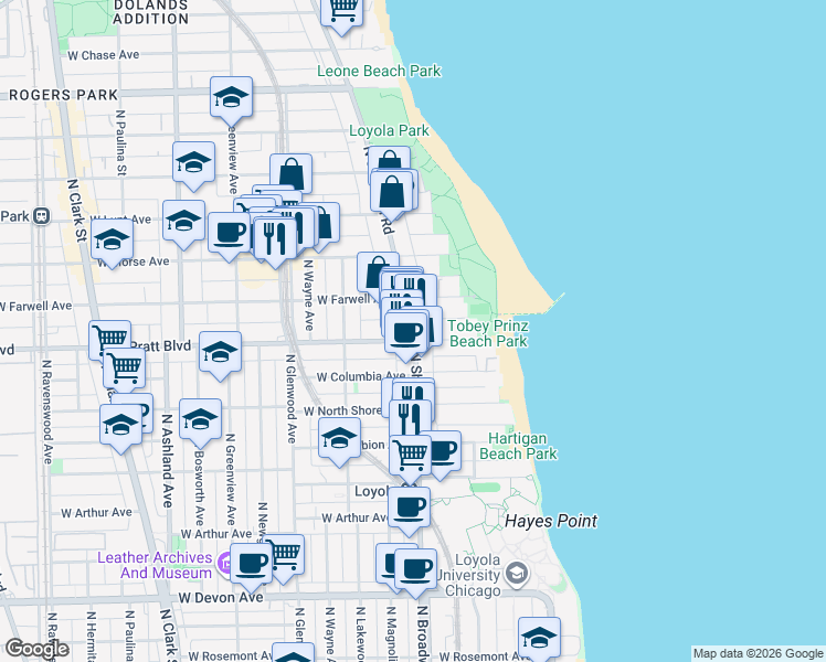 map of restaurants, bars, coffee shops, grocery stores, and more near in Chicago