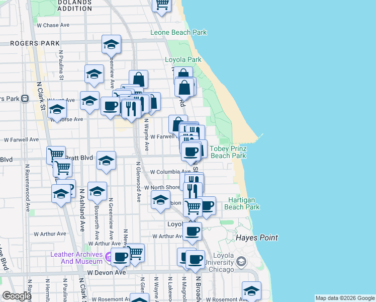 map of restaurants, bars, coffee shops, grocery stores, and more near in Chicago