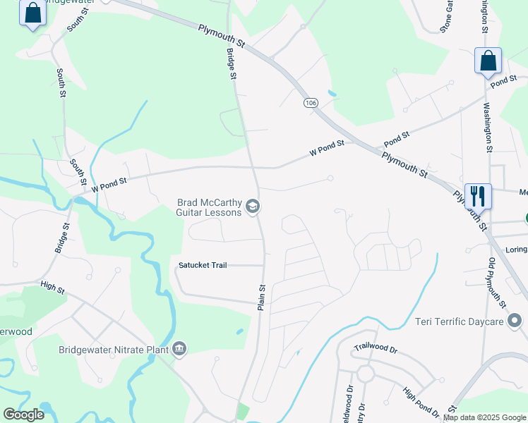 map of restaurants, bars, coffee shops, grocery stores, and more near 5 Sarah Drive in Bridgewater