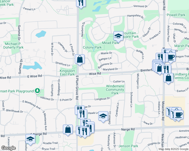 map of restaurants, bars, coffee shops, grocery stores, and more near 908 Surrey Drive in Schaumburg