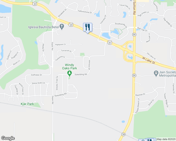 map of restaurants, bars, coffee shops, grocery stores, and more near 464 Horizon Drive in Bartlett