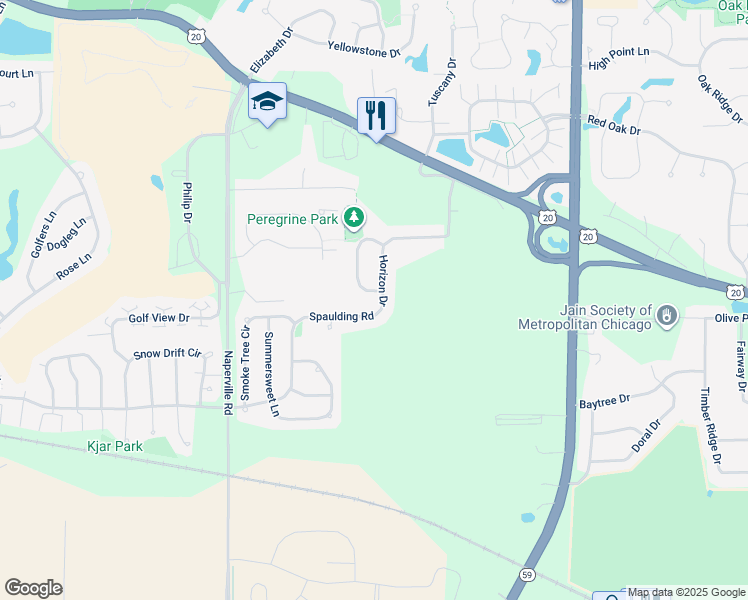 map of restaurants, bars, coffee shops, grocery stores, and more near 464 Horizon Drive in Bartlett
