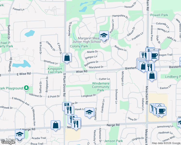 map of restaurants, bars, coffee shops, grocery stores, and more near 924 Surrey Drive in Schaumburg