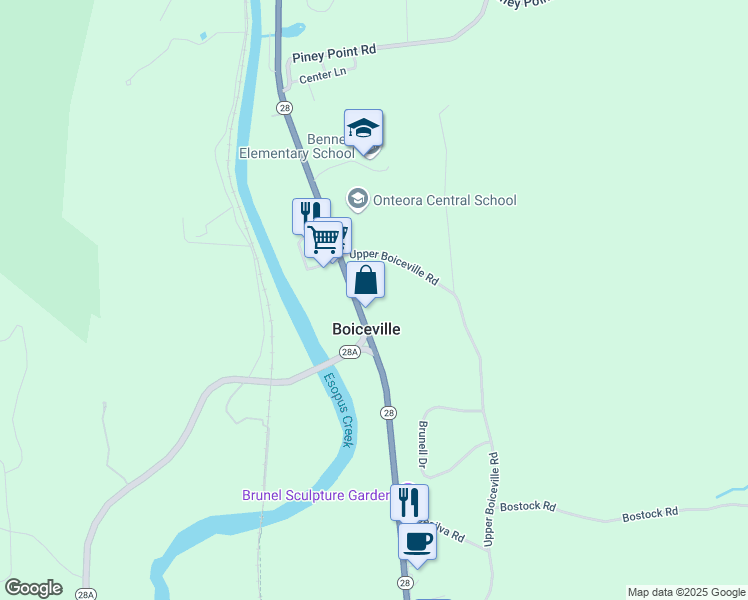 map of restaurants, bars, coffee shops, grocery stores, and more near 4072 New York 28 in Boiceville