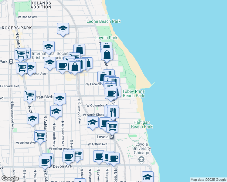 map of restaurants, bars, coffee shops, grocery stores, and more near in Chicago
