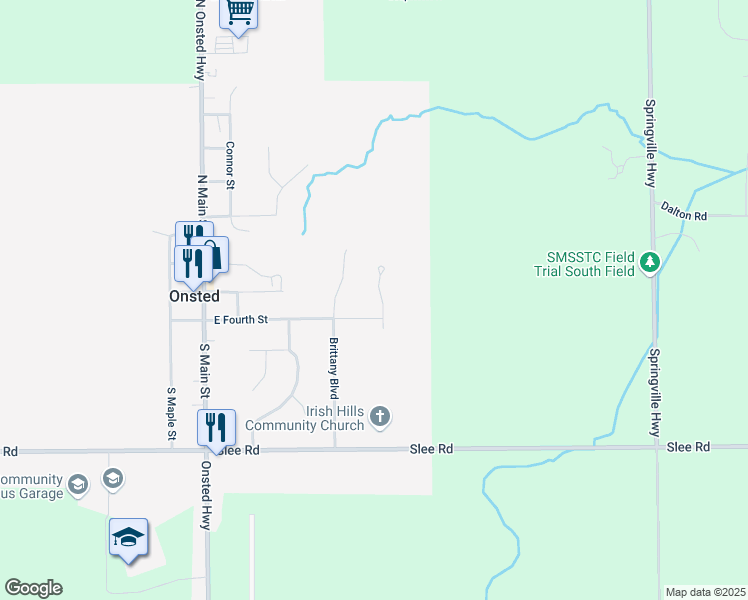 map of restaurants, bars, coffee shops, grocery stores, and more near 123 Trevor Trail in Onsted