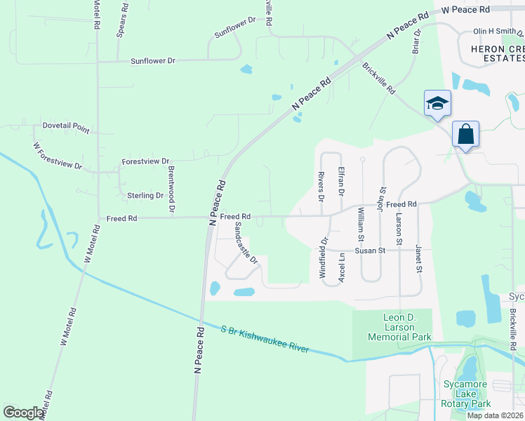 map of restaurants, bars, coffee shops, grocery stores, and more near 1435 Freed Road in Sycamore
