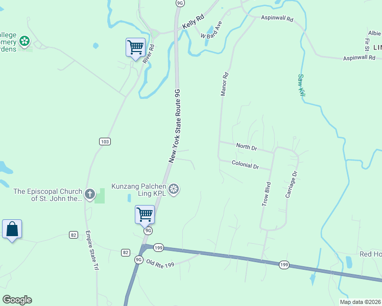 map of restaurants, bars, coffee shops, grocery stores, and more near 4354 New York 9G in Red Hook