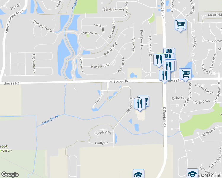 map of restaurants, bars, coffee shops, grocery stores, and more near 1010 Reserve Drive in Elgin