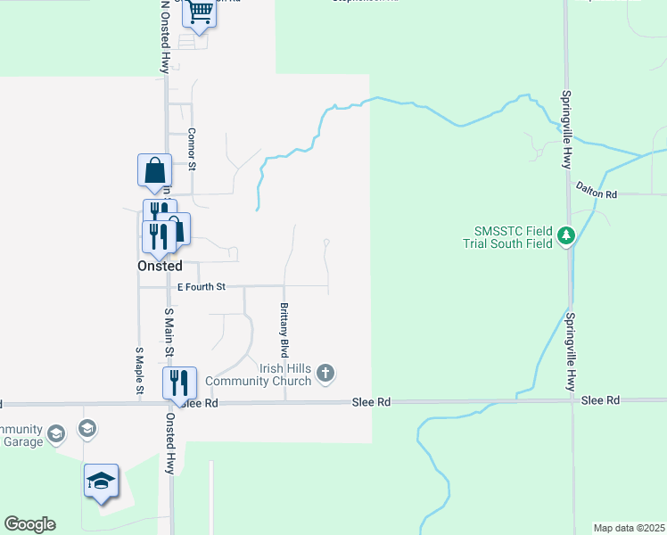 map of restaurants, bars, coffee shops, grocery stores, and more near 123 Trevor Trail in Onsted