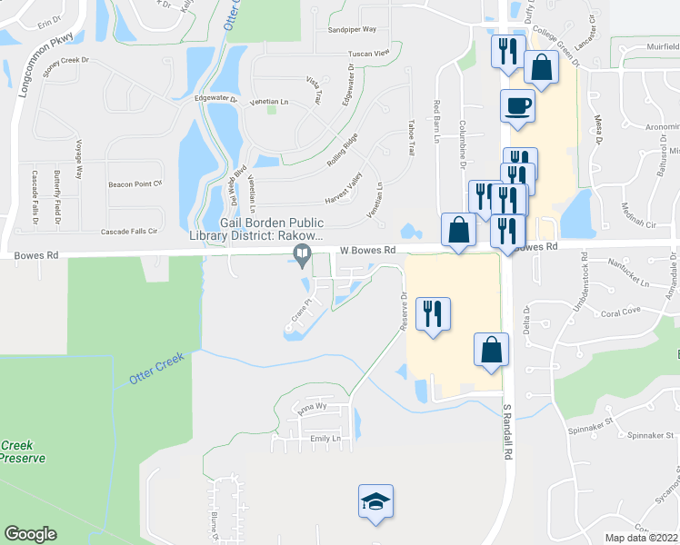 map of restaurants, bars, coffee shops, grocery stores, and more near 1002 Reserve Drive in Elgin