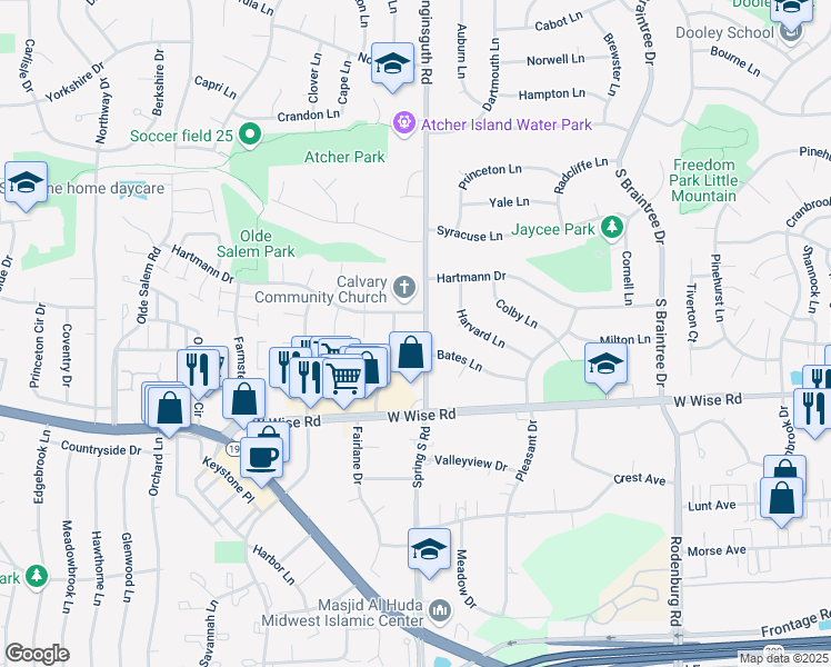 map of restaurants, bars, coffee shops, grocery stores, and more near 1031 Springinsguth Road in Schaumburg