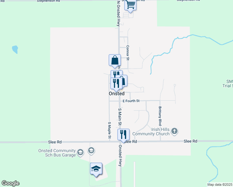 map of restaurants, bars, coffee shops, grocery stores, and more near in Onsted