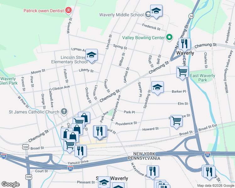 map of restaurants, bars, coffee shops, grocery stores, and more near 471 Pennsylvania Avenue in Waverly