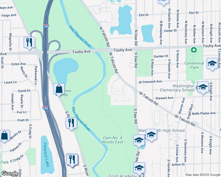 map of restaurants, bars, coffee shops, grocery stores, and more near 400 Thames Parkway in Park Ridge