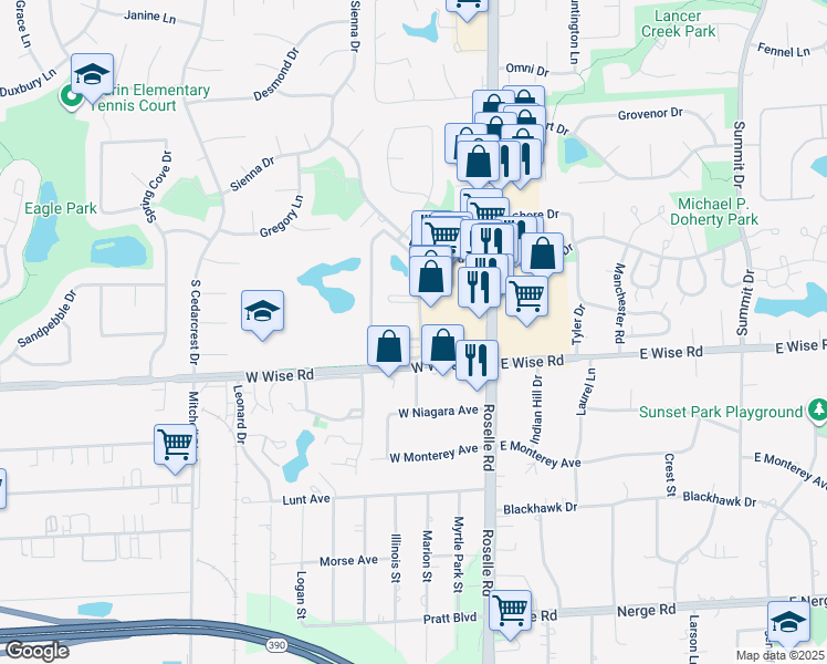map of restaurants, bars, coffee shops, grocery stores, and more near 1156 Copperfield Lane in Schaumburg
