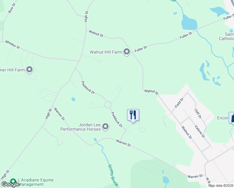 map of restaurants, bars, coffee shops, grocery stores, and more near 9 Farrier Way in Plainville