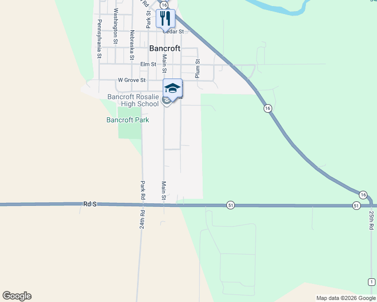 map of restaurants, bars, coffee shops, grocery stores, and more near 108 Logan Street in Bancroft