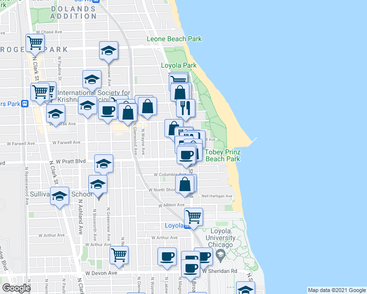 map of restaurants, bars, coffee shops, grocery stores, and more near in Chicago