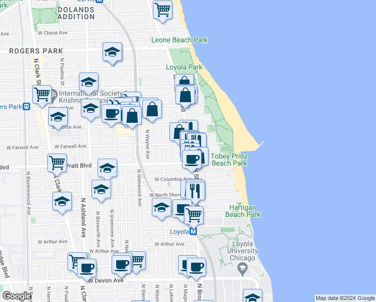 map of restaurants, bars, coffee shops, grocery stores, and more near in Chicago
