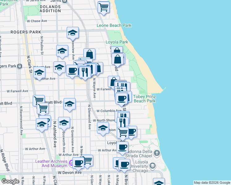 map of restaurants, bars, coffee shops, grocery stores, and more near in Chicago