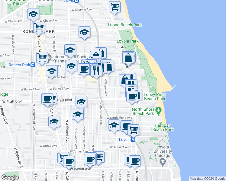 map of restaurants, bars, coffee shops, grocery stores, and more near in Chicago