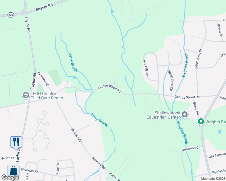 map of restaurants, bars, coffee shops, grocery stores, and more near 239 George Wood Road in Somers