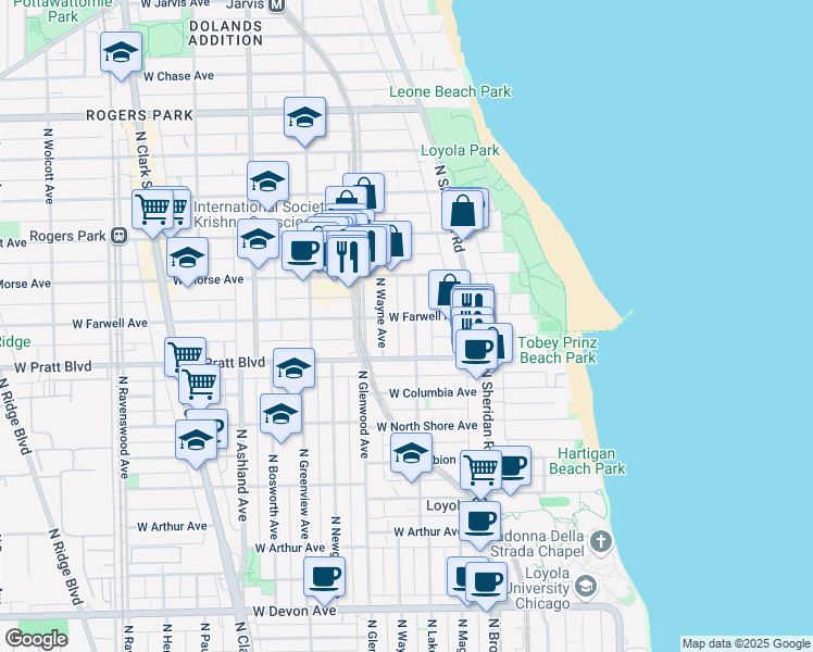 map of restaurants, bars, coffee shops, grocery stores, and more near in Chicago