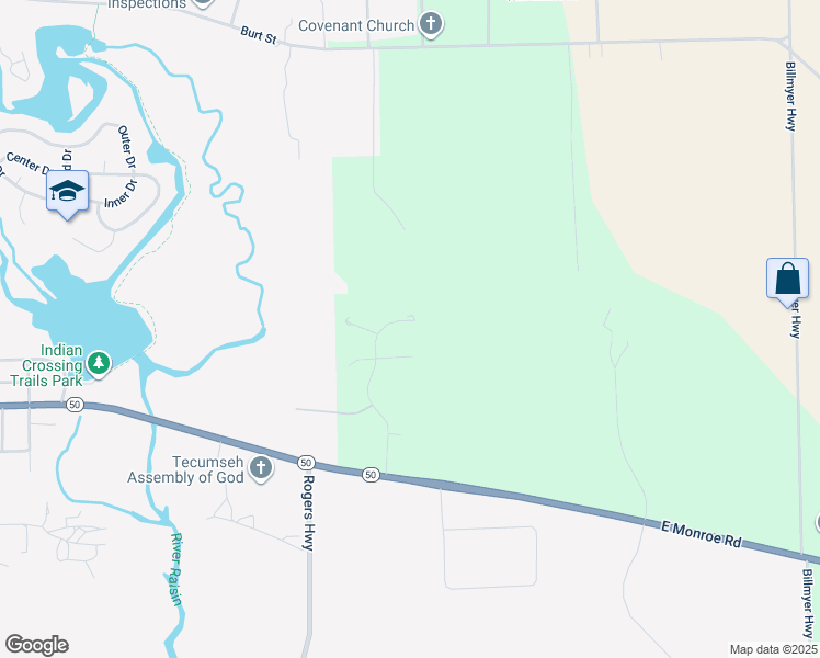 map of restaurants, bars, coffee shops, grocery stores, and more near in Tecumseh