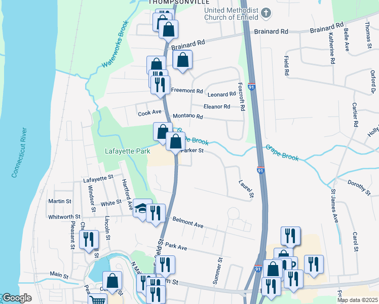 map of restaurants, bars, coffee shops, grocery stores, and more near 5 William Street in Enfield