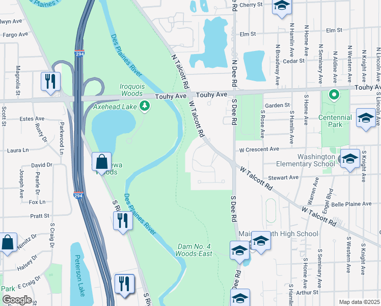 map of restaurants, bars, coffee shops, grocery stores, and more near 400 Thames Parkway in Park Ridge